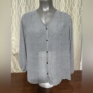H& M Black and White Sheer Patterned Blouse Three Quarter Sleeves Stylish
